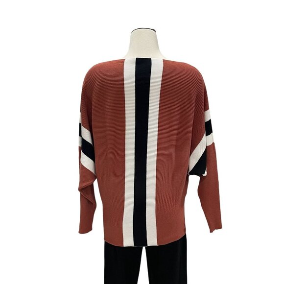 Oversized Rust Stripe Sweater Slouchy Fall Cozy Minimalist Normcore Preppy - Picture 6 of 6